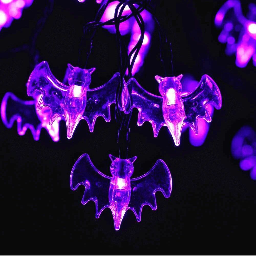 Halloween solar lichtsnoer vleermuis - met 20 paarse leds