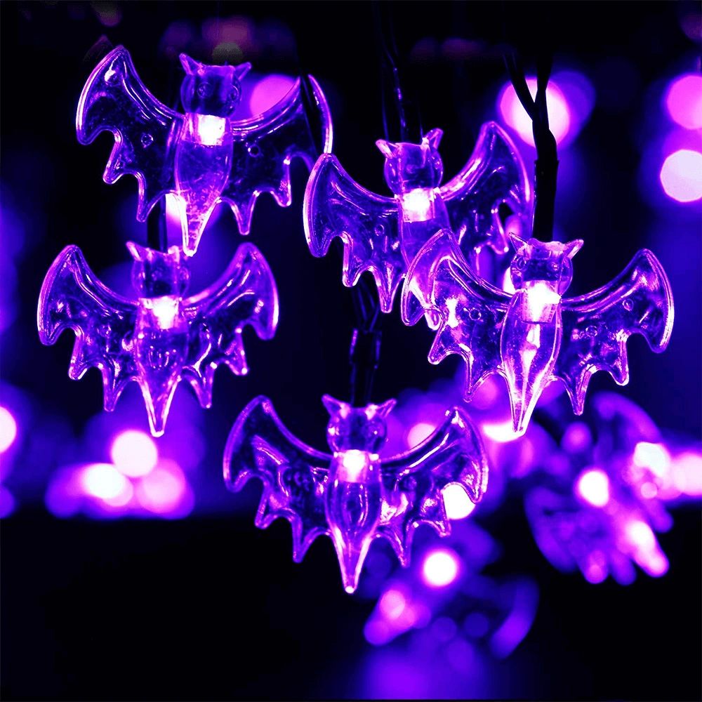 Halloween solar lichtsnoer vleermuis - met 50 paarse leds