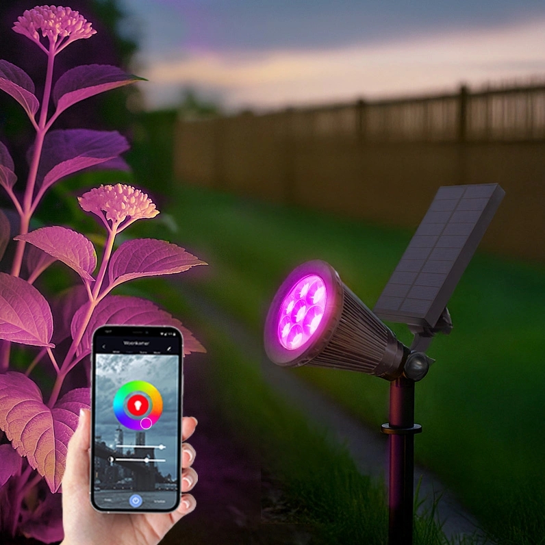 Slimme solar spot highlight RGB met grondspies bedienen via de smart life app