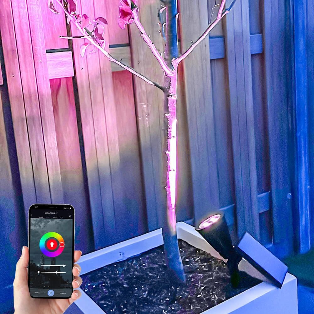 Slimme solar spot highlight RGB met grondspies - bedienen via de smart life app