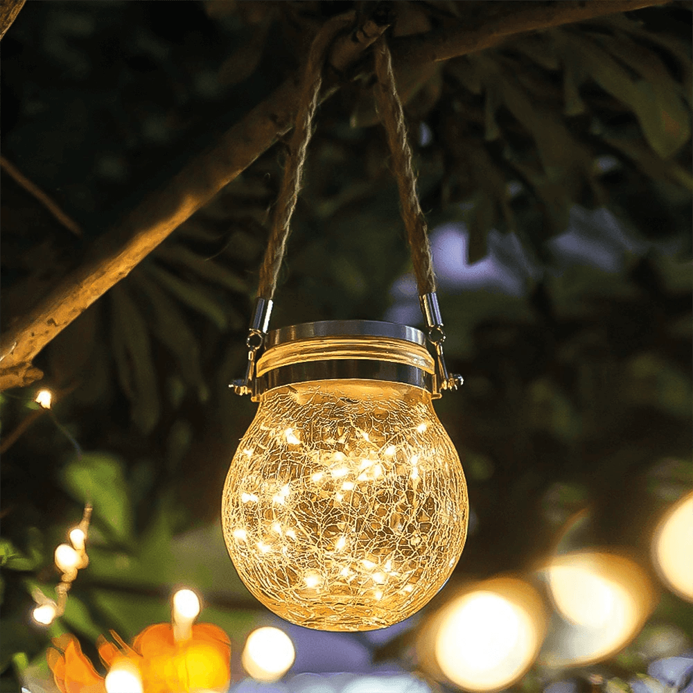 Solar hanglamp betsy op zonne energie glazen bol met 30 leds