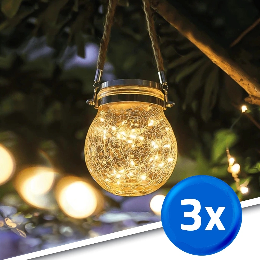 Solar hanglamp betsy op zonne energie voordeelset 3 stuks glazen bol met 30 leds