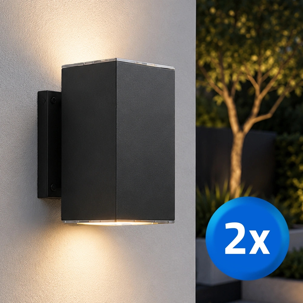 Solar led wandlamp up downlight sverre recht - xl versie - extra groot - set van 2 Solar led wandlamp up downlight sverre recht - xl versie - extra groot - set van 2