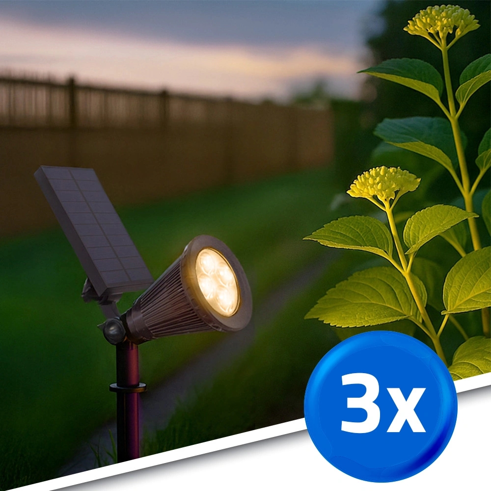 Solar spot highlight voor wandmontage of grondspies warm wit voordeelset 3