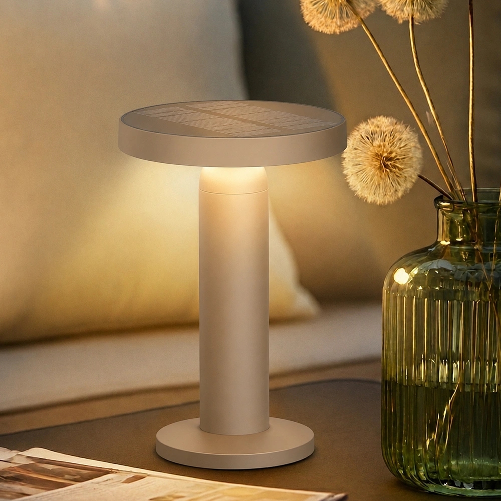 Tafellamp oplaadbaar vivro - usb-c - touch dimbaar - op zonne-energie - warm wit - zandkleur