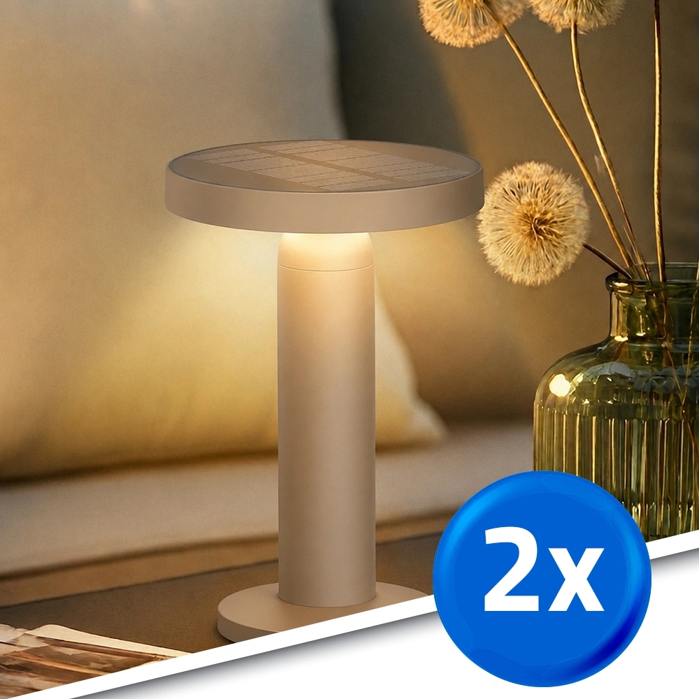 Tafellamp oplaadbaar vivro - usb-c - touch dimbaar - op zonne-energie - warm wit - zandkleur - set v
