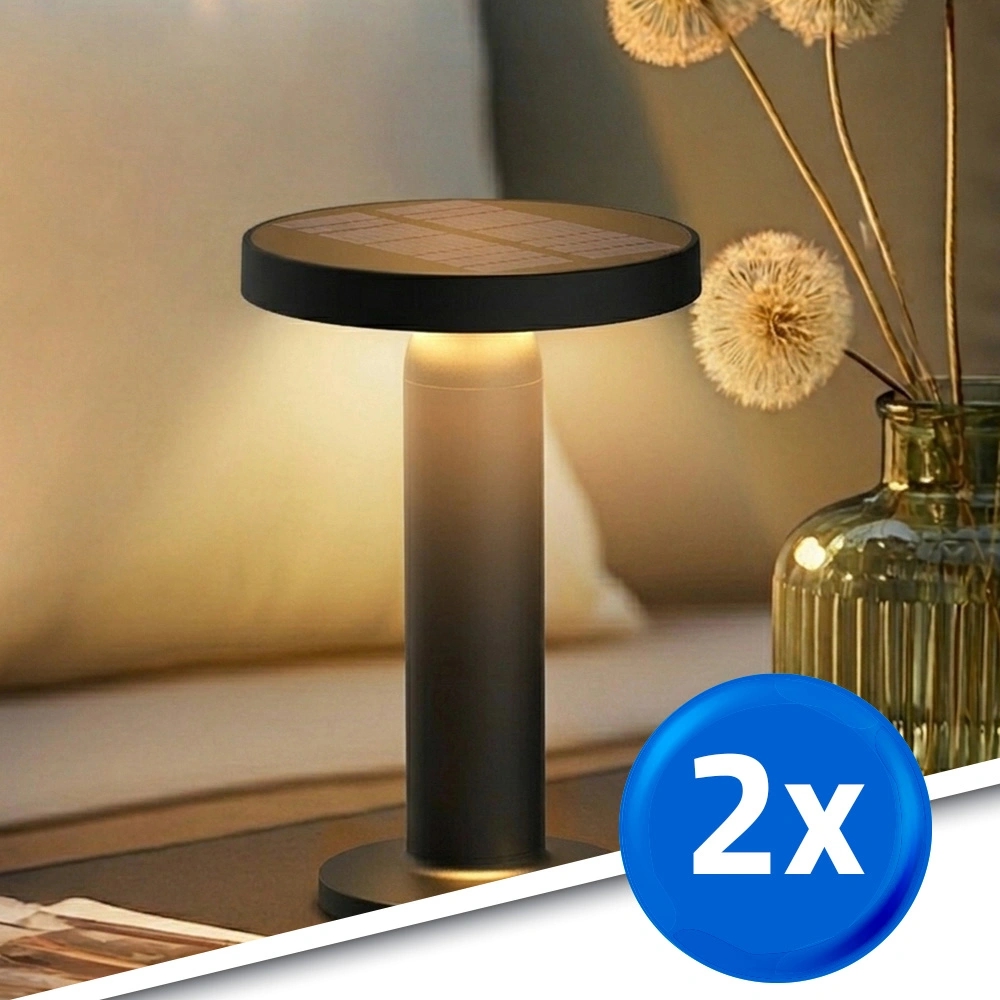 Tafellamp oplaadbaar vivro - usb-c - touch dimbaar - op zonne-energie - warm wit - zwart - set van 2