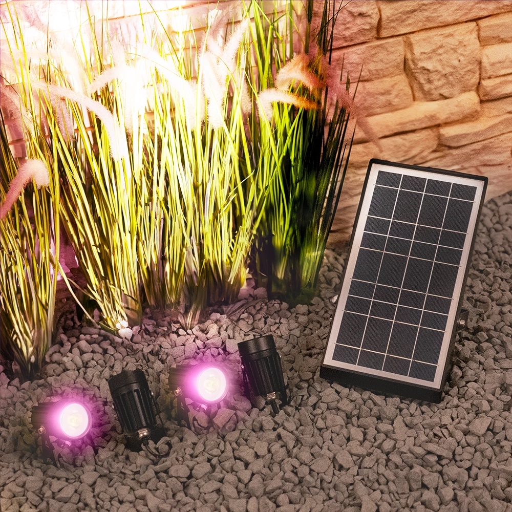 Solar tuinspots double twins met 4 slimme RGB spots en los zonnepaneel bedienen via de smart life app