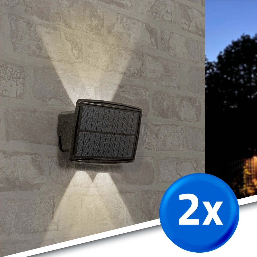 Solar up down wandlamp njord met warm wit licht voordeelset van 2