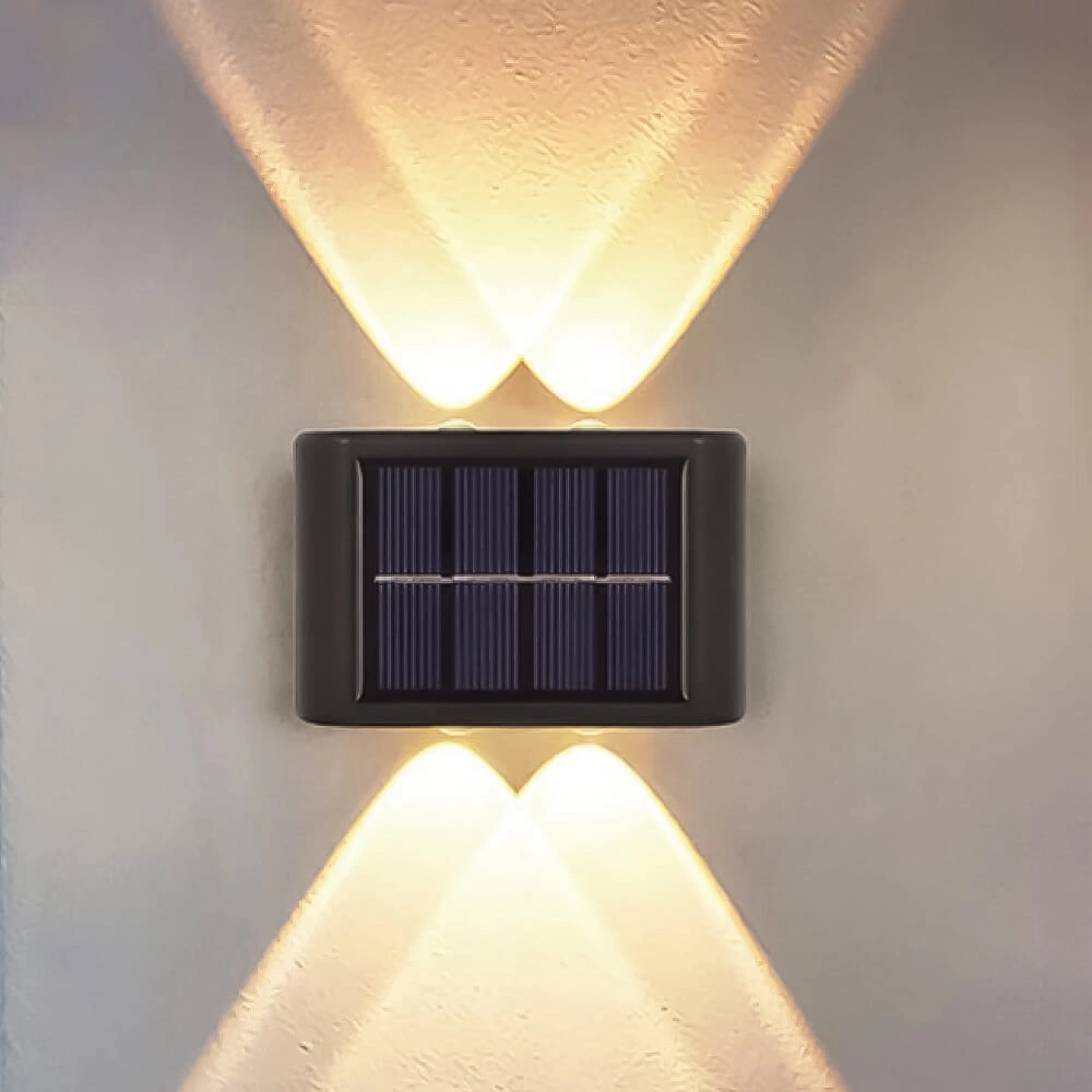 Solar up down wandlamp sasha op zonne energie zwarte buitenlamp met warm wit licht set van 2