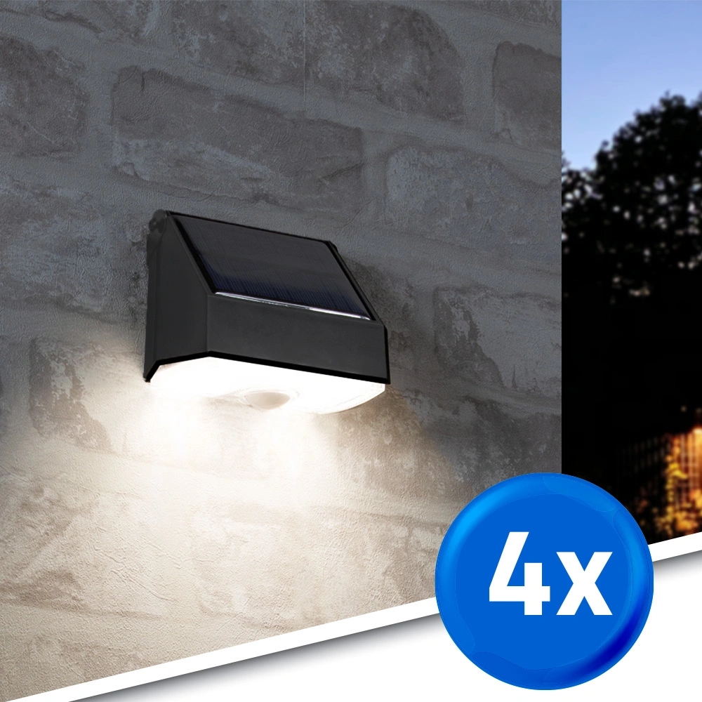 Solar wandlamp beam met schemer en bewegingssensor op zonne energie set van 4 stuks