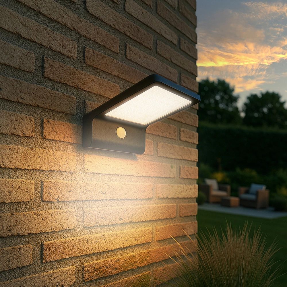 Solar wandlamp slim met 36 leds en bewegingsmelder zwart op zonne energie