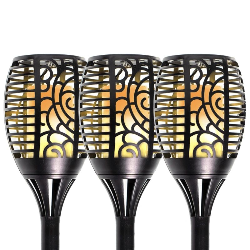Solarlamp fakkel small voordeelset 3 stuks zwart met vlameffect