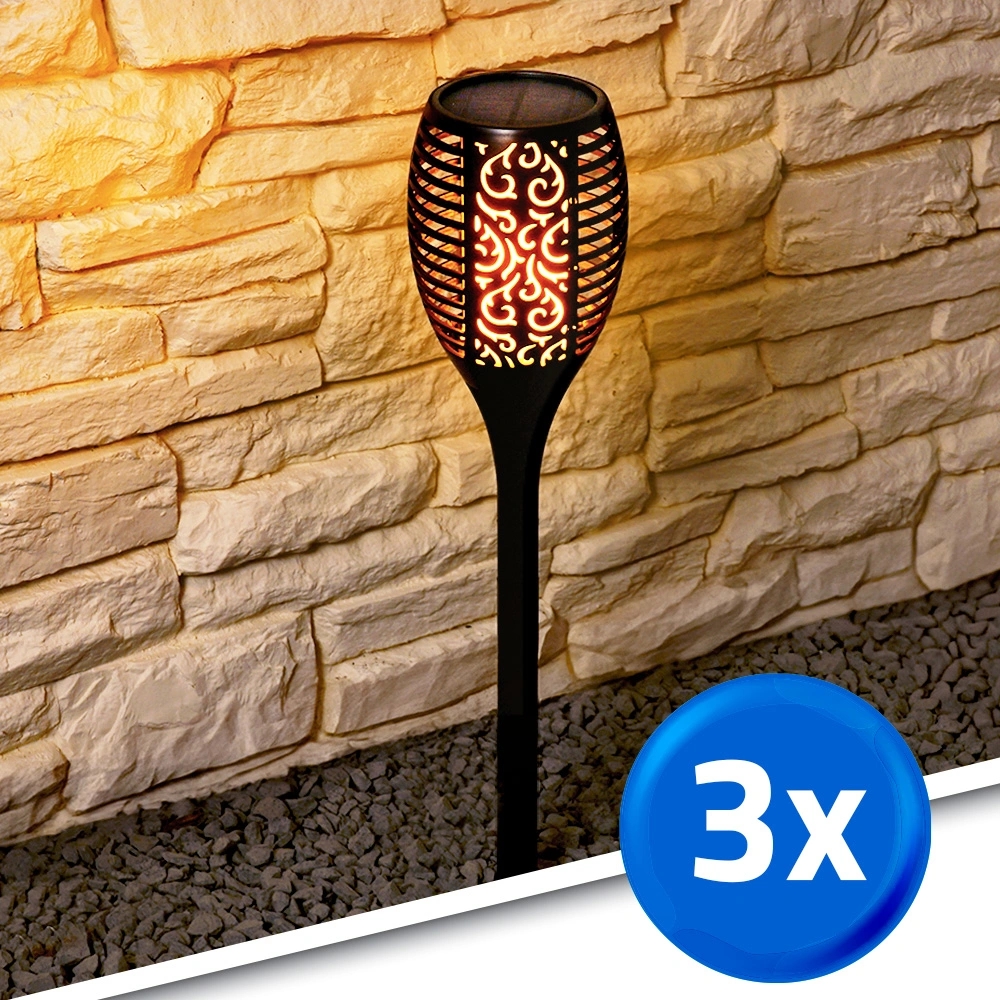 Solarlamp fakkel voordeelset 3 zwart met schemersensor