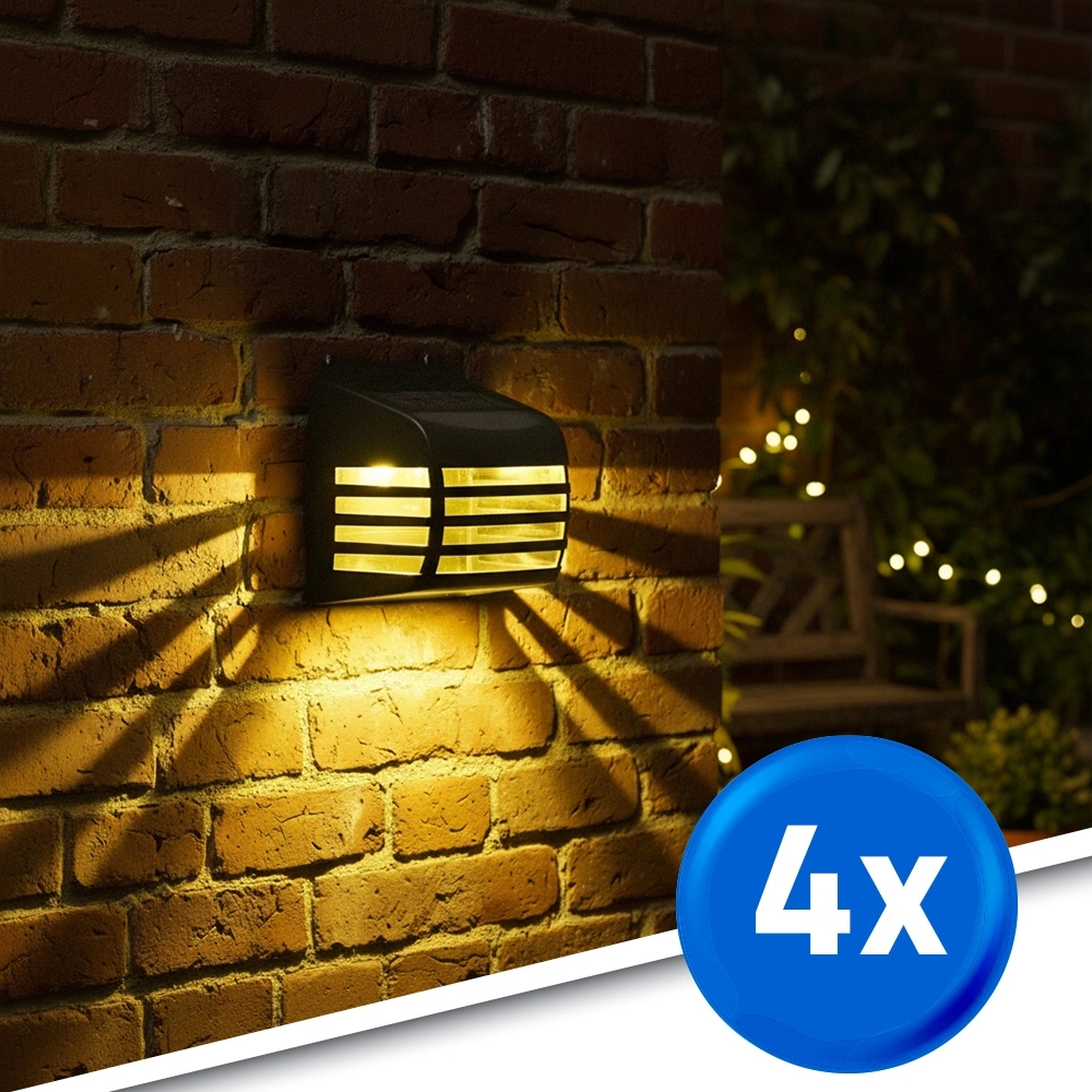 Zwarte solar wandlamp stripe op zonne energie set van 4