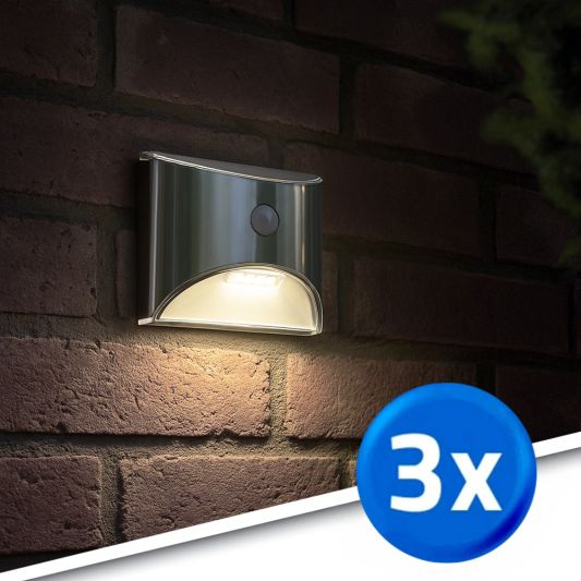 3X Solar wandlamp Flint RVS met bewegingsmelder op zonne energie