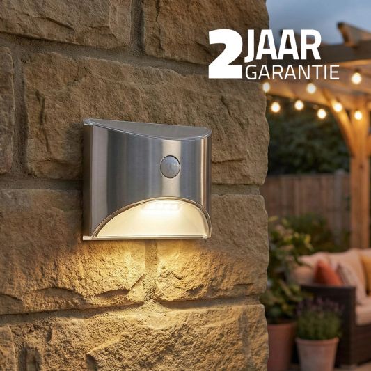 3X Solar wandlamp Flint RVS met bewegingsmelder op zonne energie