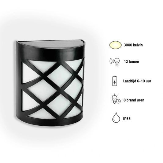 6x Solar wandlamp China zwart 6 leds warm wit buitenlamp op zonne energie