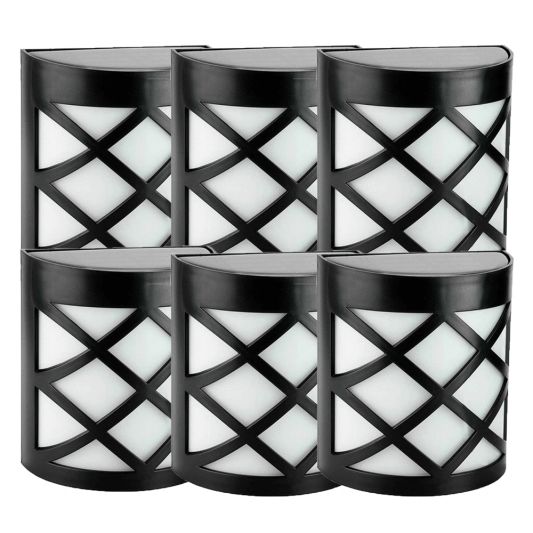 6x Solar wandlamp China zwart 6 leds warm wit buitenlamp op zonne energie