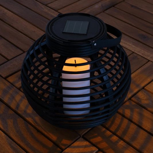Drie stuks Solar Lantaarn Basket Medium Rotanlook lamp op zonne energie