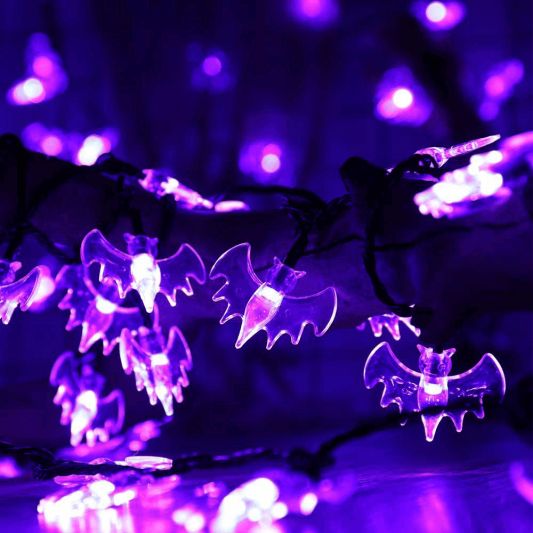 Halloween solar lichtsnoer vleermuis - met 50 paarse leds