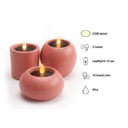 Set van 3 solar led kaarsen met houders Vela, Qiri & Lys