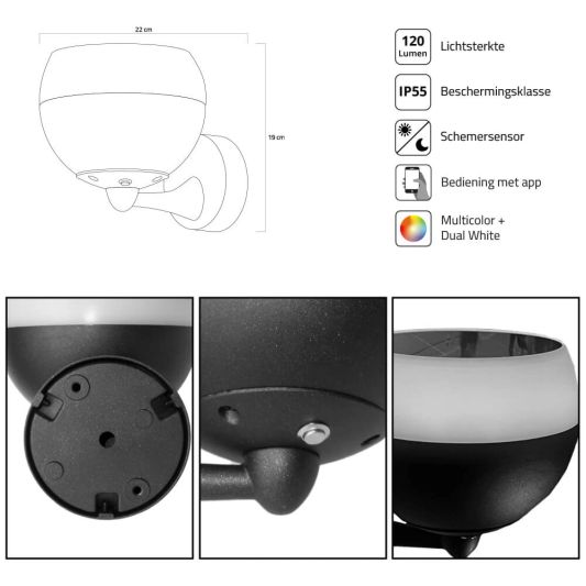 Slimme solar wandlamp Orion op zonne-energie - Bedienen via de Smart Life app