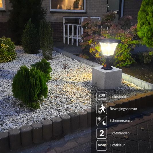 Solar buitenlamp London sokkel zwart met ledlamp