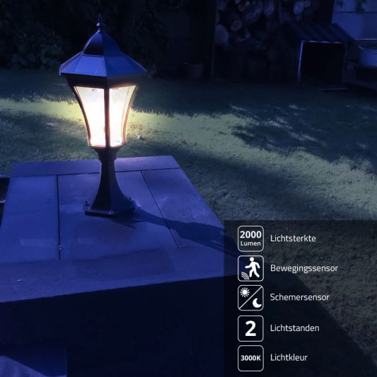 Solar buitenlamp Sheffield sokkel zwart met ledlamp