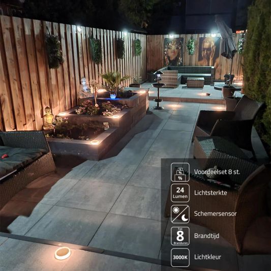 Solar grondspot Round op zonne energie voordeelset van 8 stuks