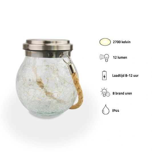 Solar hanglamp Betsy op zonne-energie - Glazen bol met 30 leds