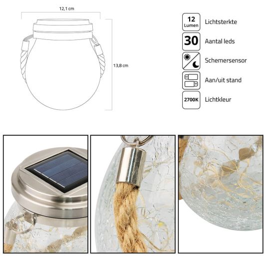 Solar hanglamp Betsy op zonne-energie - Voordeelset 3 stuks - Glazen bol met 30 leds