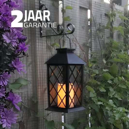 Solar Lantaarn Candle II zwart met kaars buitenlamp op zonne energie