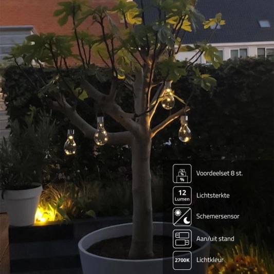 Solar LED lamp Eddy gloeilamp deco - set van 8 - op zonne energie