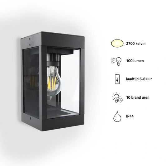 Solar LED wandlamp Cube met filament led lamp