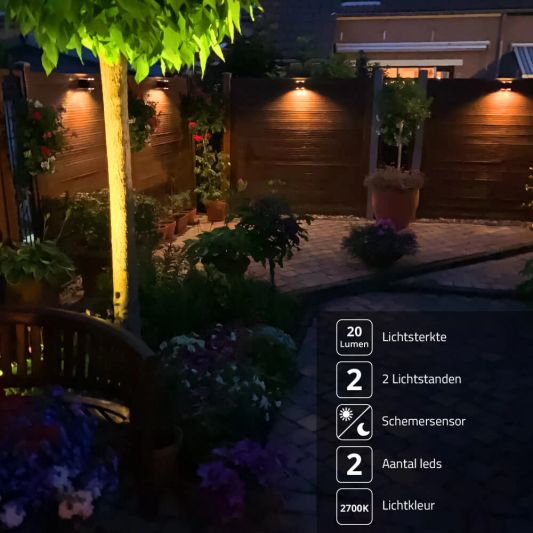 Solar LED wandlamp op zonne energie Sven recht