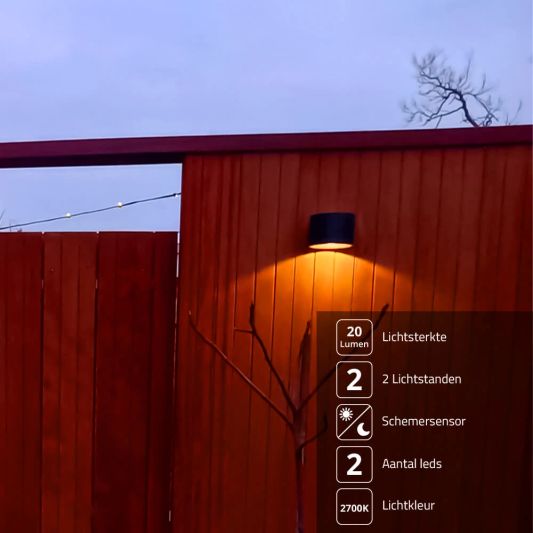 Solar LED wandlamp op zonne energie Sven rond - Voordeelset van 2 stuks