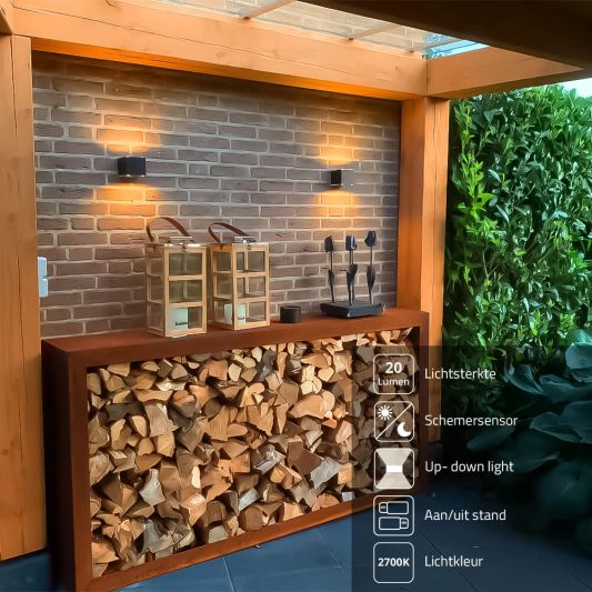 Solar LED wandlamp up downlight Emme recht - Voordeelset van 2 stuks