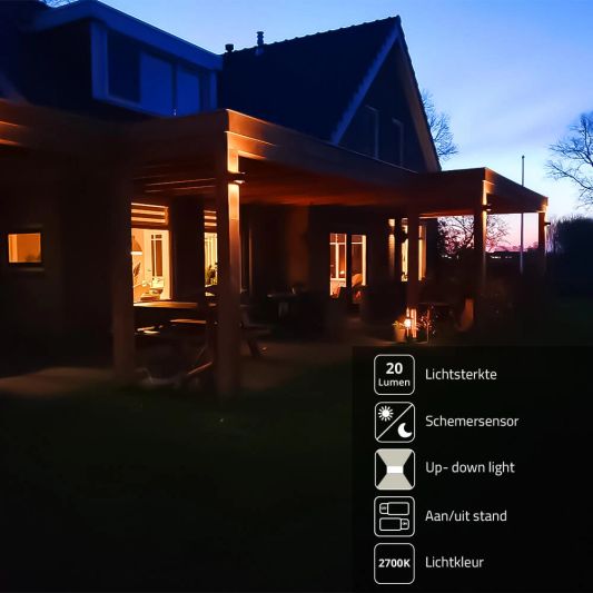 Solar LED wandlamp up downlight Emme rond - Voordeelset van 2 stuks