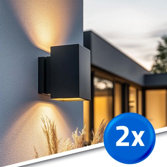 Solar LED wandlamp up downlight Sverre recht - Voordeelset van 2 stuks