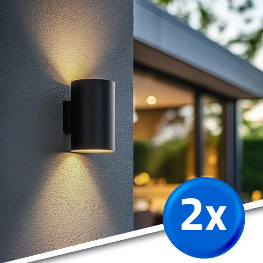 Solar LED wandlamp up downlight Sverre rond - Voordeelset van 2 stuks