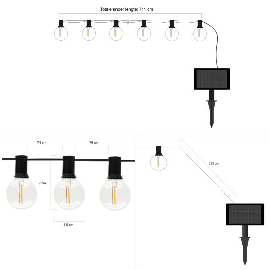 Solar lichtslinger Chain met 10 led filament lampen