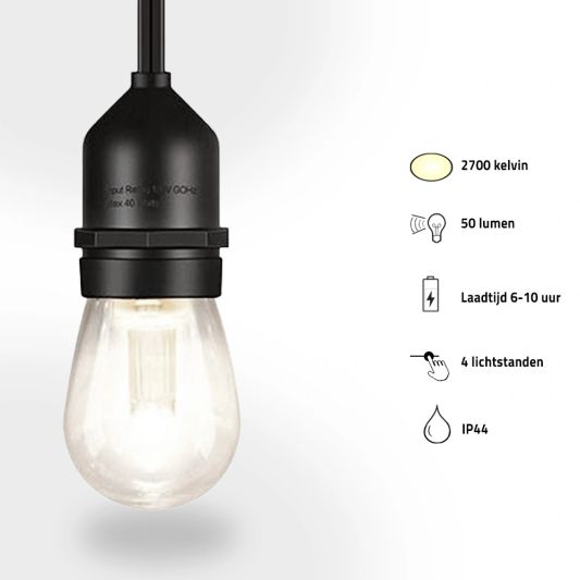 Solar lichtslinger Chain met 15 led filament lampen