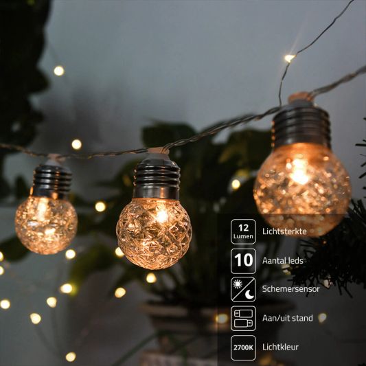 Solar lichtslinger Diamond met 10 warm witte led lampen
