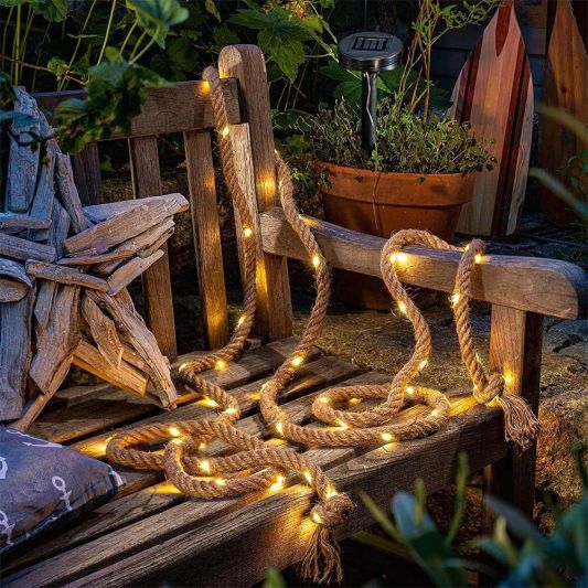 Solar Kerstslinger Manilla met 60 warm witte leds - Voordeelset 2 stuks