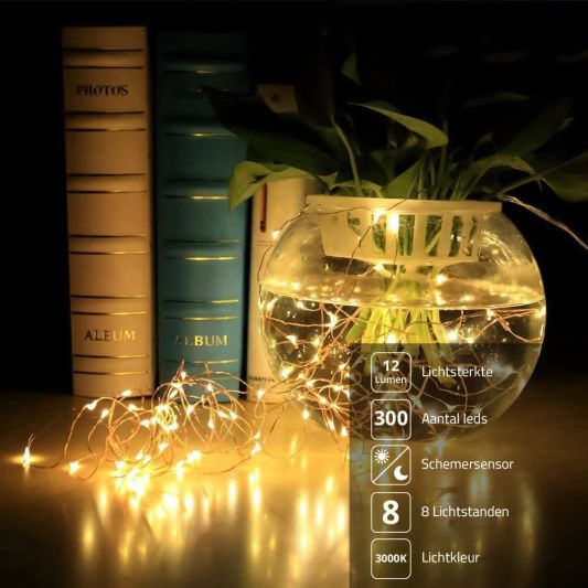 Solar lichtsnoer Twinkle met 300 leds in koperdraad