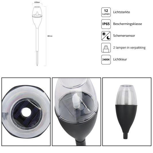 Solar priklamp Chandelle op zonne-energie - Decoratieve solarlamp met kaarslicht - Set van 4