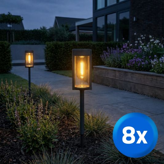 Solar priklamp Nero - Met grondspies - Tijdloos design - set van 8