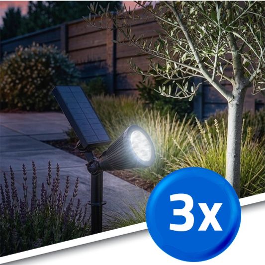 Solar spot Highlight voor wandmontage of grondspies koud wit voordeelset 3