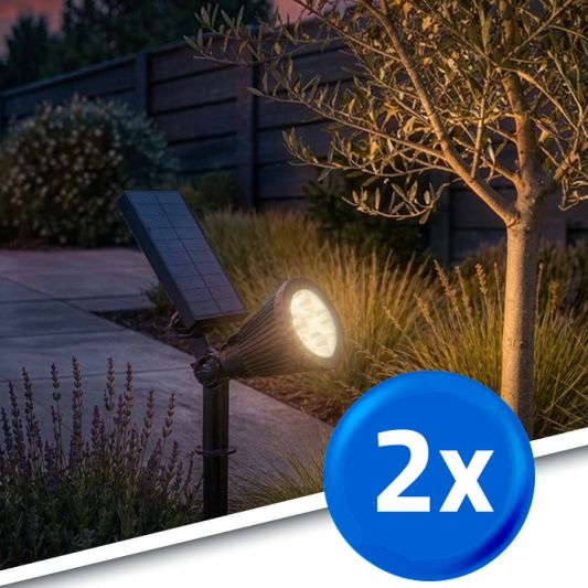 Solar spot Highlight voor wandmontage of grondspies warm wit voordeelset 2